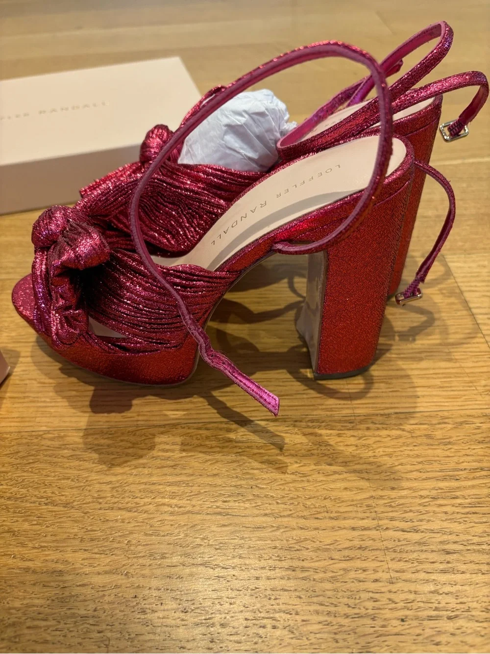 Loeffler Randall / NEW Natalia Pleat Bow Fuchsia pink  Platform Sandal Heel